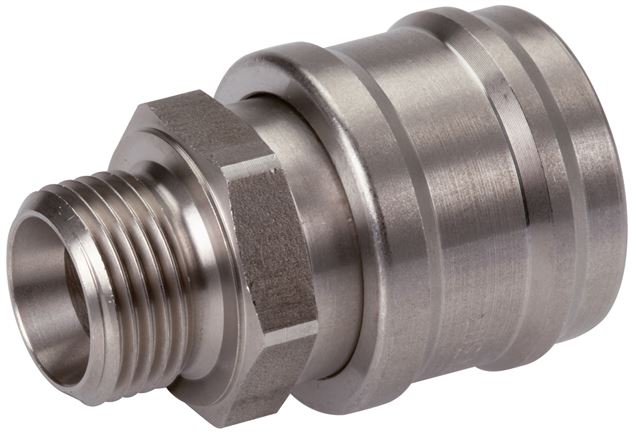 Exemplary representation: Coupling socket with male thread, stainless steel