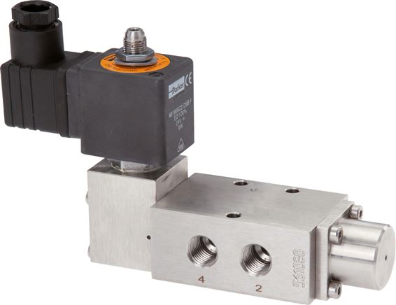 Exemplary representation: 5/2-way solenoid valve with spring return